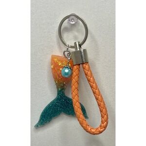 Handmade Resin Keychain Mermaid Tail Orange/Teal